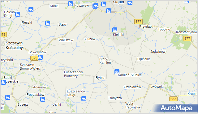 mapa Stary Kamień gmina Gąbin, Stary Kamień gmina Gąbin na mapie Targeo