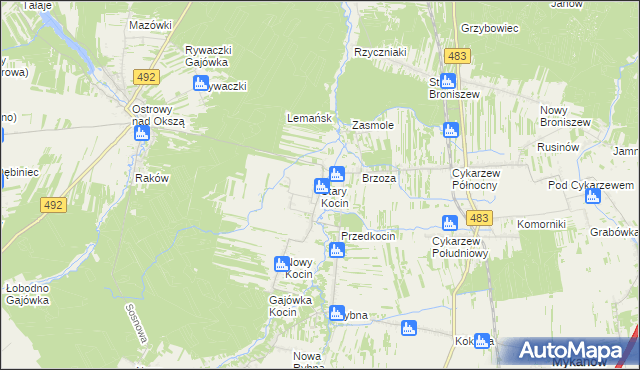 mapa Stary Kocin, Stary Kocin na mapie Targeo