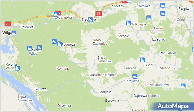 mapa Stary Żabieniec gmina Wilga, Stary Żabieniec gmina Wilga na mapie Targeo