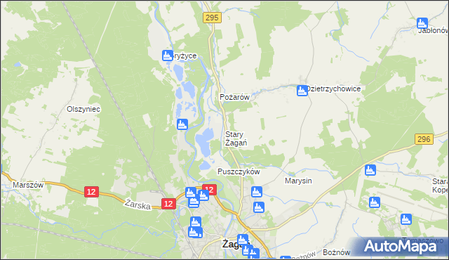 mapa Stary Żagań, Stary Żagań na mapie Targeo