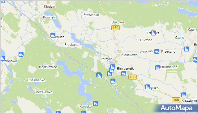 mapa Starzyce gmina Bierzwnik, Starzyce gmina Bierzwnik na mapie Targeo