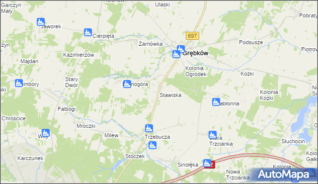 mapa Stawiska gmina Grębków, Stawiska gmina Grębków na mapie Targeo