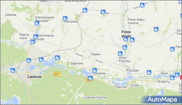 mapa Stawki gmina Potok Wielki, Stawki gmina Potok Wielki na mapie Targeo