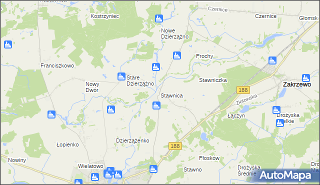 mapa Stawnica gmina Złotów, Stawnica gmina Złotów na mapie Targeo