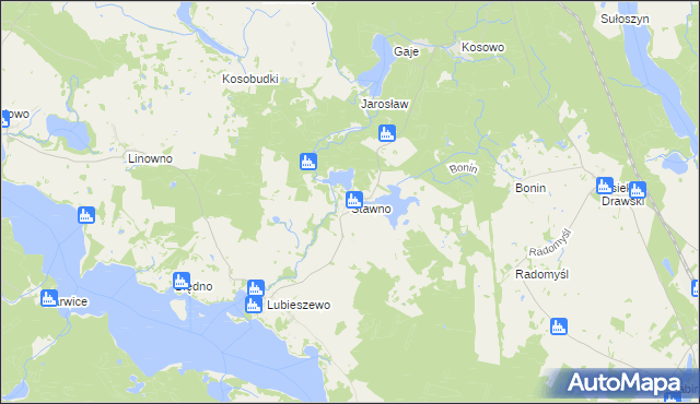 mapa Stawno gmina Złocieniec, Stawno gmina Złocieniec na mapie Targeo
