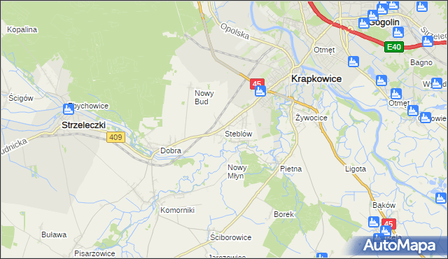mapa Steblów gmina Krapkowice, Steblów gmina Krapkowice na mapie Targeo