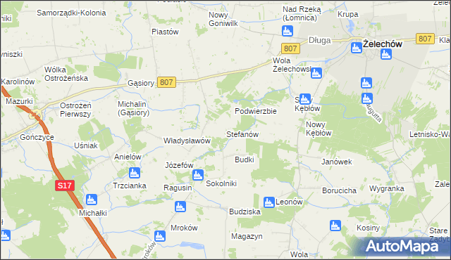 mapa Stefanów gmina Żelechów, Stefanów gmina Żelechów na mapie Targeo