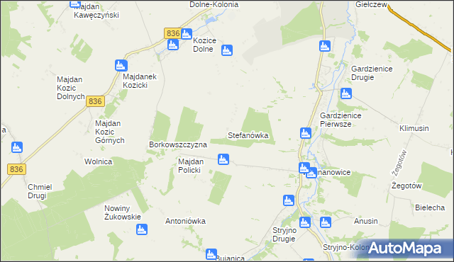 mapa Stefanówka gmina Piaski, Stefanówka gmina Piaski na mapie Targeo