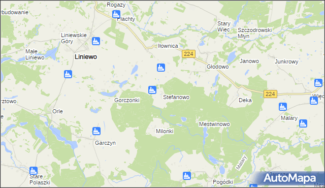 mapa Stefanowo gmina Liniewo, Stefanowo gmina Liniewo na mapie Targeo