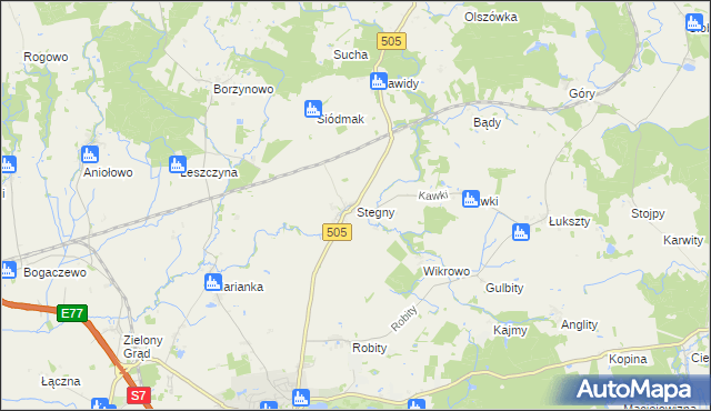 mapa Stegny gmina Pasłęk, Stegny gmina Pasłęk na mapie Targeo