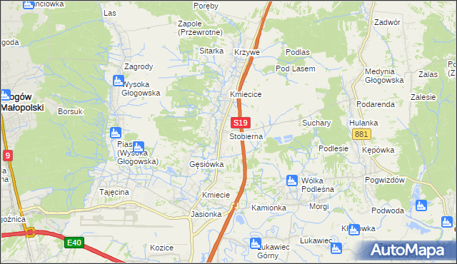 mapa Stobierna gmina Trzebownisko, Stobierna gmina Trzebownisko na mapie Targeo