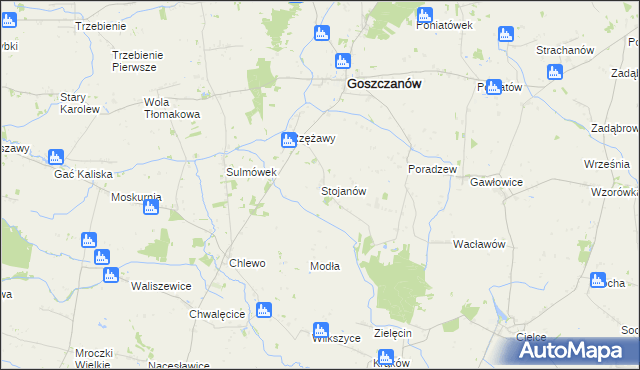 mapa Stojanów gmina Goszczanów, Stojanów gmina Goszczanów na mapie Targeo