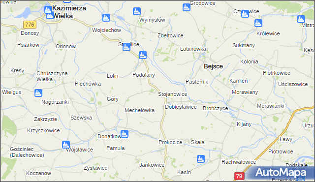 mapa Stojanowice, Stojanowice na mapie Targeo