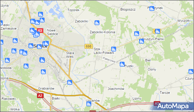 mapa Stok Lacki, Stok Lacki na mapie Targeo