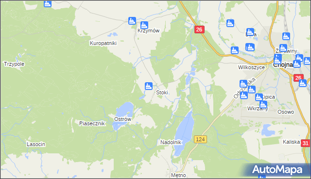 mapa Stoki gmina Chojna, Stoki gmina Chojna na mapie Targeo