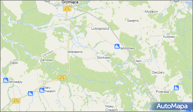 mapa Storkowo gmina Grzmiąca, Storkowo gmina Grzmiąca na mapie Targeo