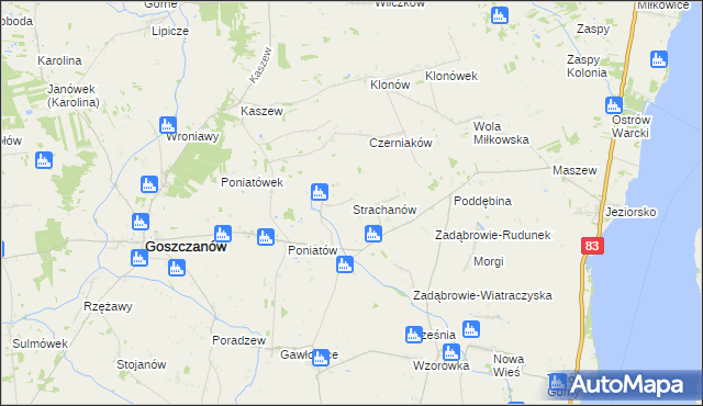 mapa Strachanów, Strachanów na mapie Targeo