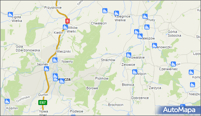 mapa Strachów gmina Kondratowice, Strachów gmina Kondratowice na mapie Targeo