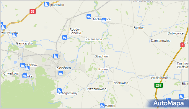 mapa Strachów gmina Sobótka, Strachów gmina Sobótka na mapie Targeo