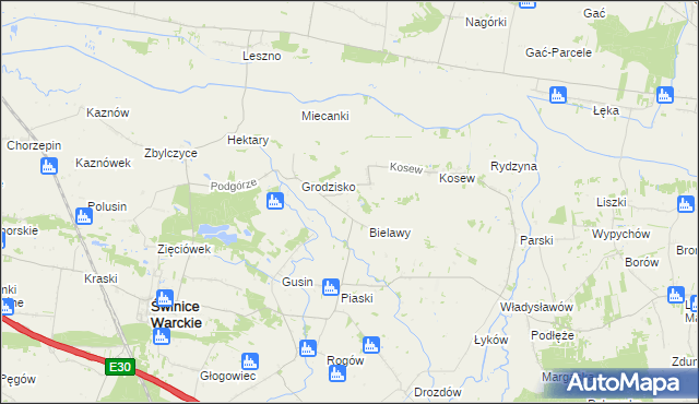 mapa Strachów gmina Świnice Warckie, Strachów gmina Świnice Warckie na mapie Targeo