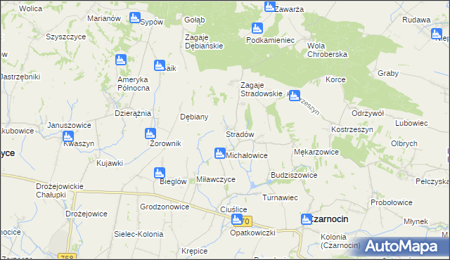 mapa Stradów gmina Czarnocin, Stradów gmina Czarnocin na mapie Targeo