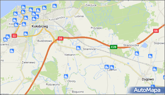 mapa Stramnica gmina Kołobrzeg, Stramnica gmina Kołobrzeg na mapie Targeo