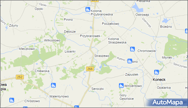 mapa Straszewo gmina Koneck, Straszewo gmina Koneck na mapie Targeo