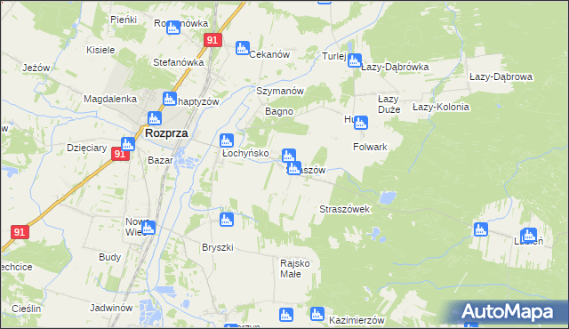 mapa Straszów gmina Rozprza, Straszów gmina Rozprza na mapie Targeo