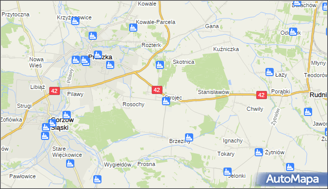 mapa Strojec gmina Praszka, Strojec gmina Praszka na mapie Targeo