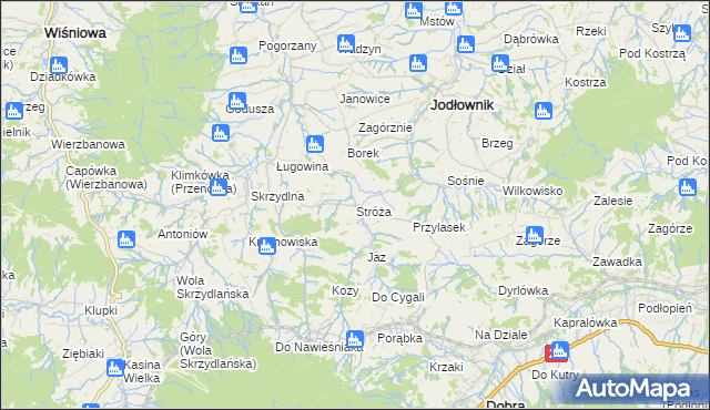 mapa Stróża gmina Dobra, Stróża gmina Dobra na mapie Targeo