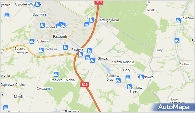 mapa Stróża gmina Kraśnik, Stróża gmina Kraśnik na mapie Targeo