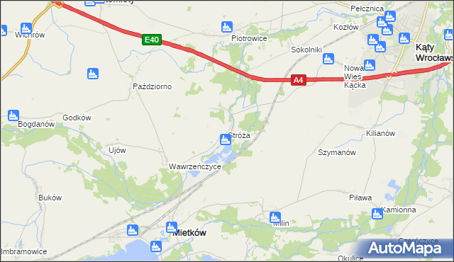 mapa Stróża gmina Mietków, Stróża gmina Mietków na mapie Targeo