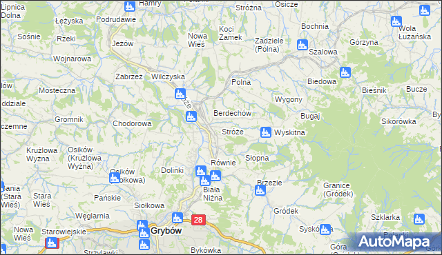 mapa Stróże gmina Grybów, Stróże gmina Grybów na mapie Targeo
