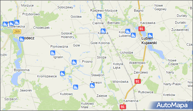 mapa Stróże gmina Lubień Kujawski, Stróże gmina Lubień Kujawski na mapie Targeo