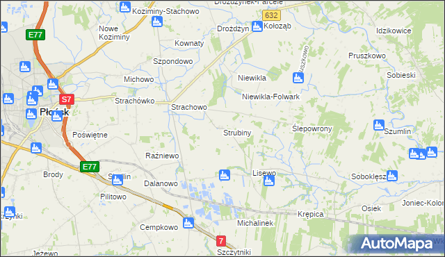 mapa Strubiny gmina Płońsk, Strubiny gmina Płońsk na mapie Targeo