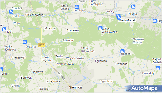 mapa Strugi Krzywickie, Strugi Krzywickie na mapie Targeo