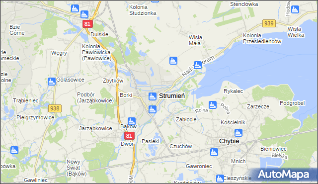 mapa Strumień powiat cieszyński, Strumień powiat cieszyński na mapie Targeo