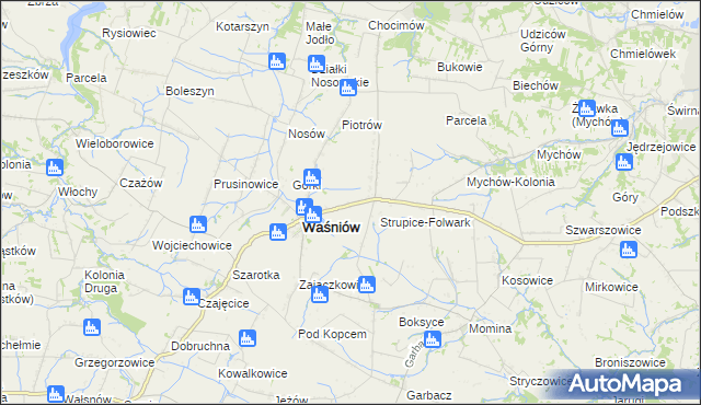 mapa Strupice gmina Waśniów, Strupice gmina Waśniów na mapie Targeo