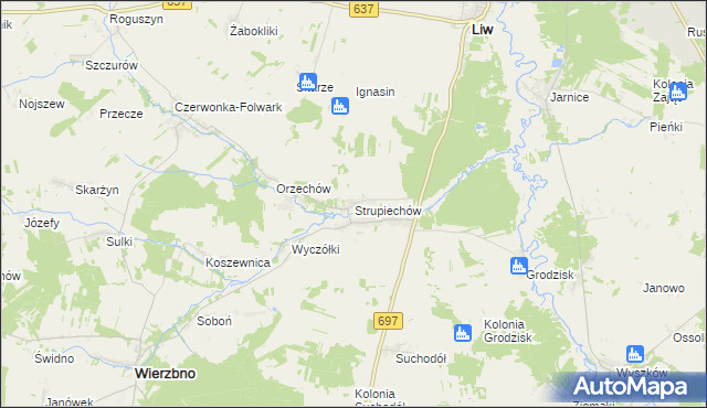 mapa Strupiechów, Strupiechów na mapie Targeo
