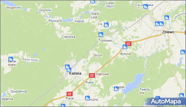 mapa Strych gmina Kaliska, Strych gmina Kaliska na mapie Targeo