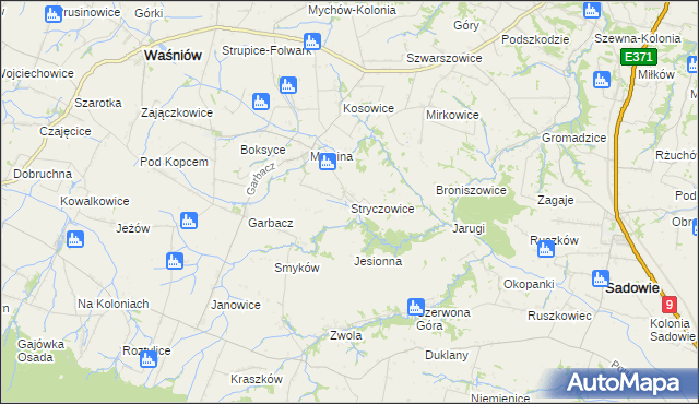 mapa Stryczowice, Stryczowice na mapie Targeo