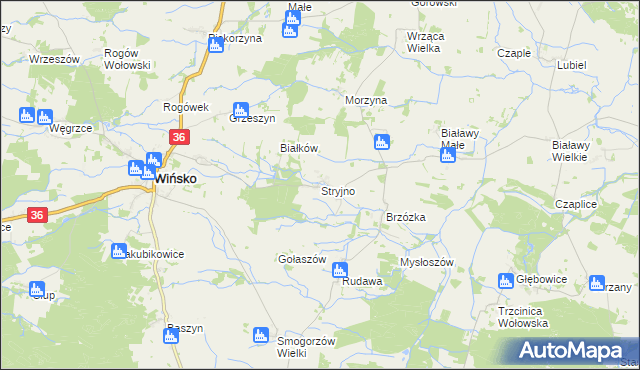 mapa Stryjno gmina Wińsko, Stryjno gmina Wińsko na mapie Targeo