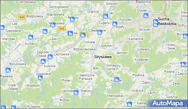 mapa Stryszawa, Stryszawa na mapie Targeo