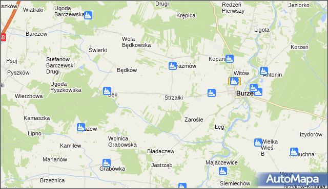 mapa Strzałki gmina Burzenin, Strzałki gmina Burzenin na mapie Targeo