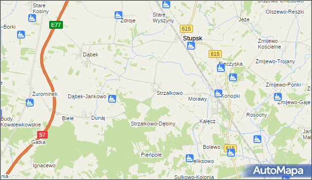 mapa Strzałkowo gmina Stupsk, Strzałkowo gmina Stupsk na mapie Targeo