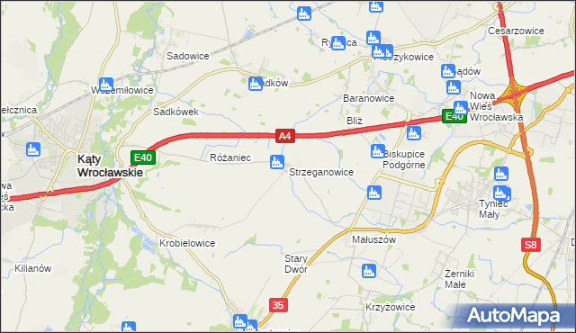 mapa Strzeganowice, Strzeganowice na mapie Targeo