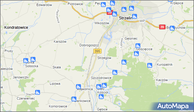 mapa Strzegów gmina Strzelin, Strzegów gmina Strzelin na mapie Targeo