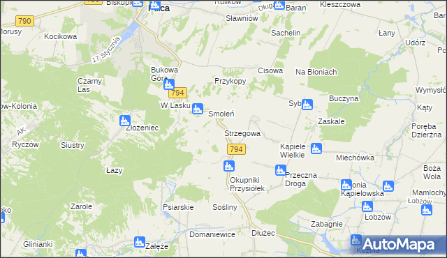 mapa Strzegowa gmina Wolbrom, Strzegowa gmina Wolbrom na mapie Targeo