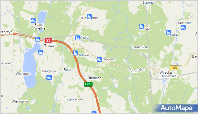 mapa Strzegowo gmina Wolin, Strzegowo gmina Wolin na mapie Targeo