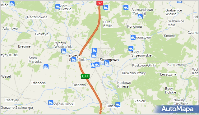 mapa Strzegowo powiat mławski, Strzegowo powiat mławski na mapie Targeo